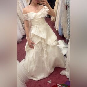 Monique Lhuillier Off-Shoulder Silk Organza Wedding Gown